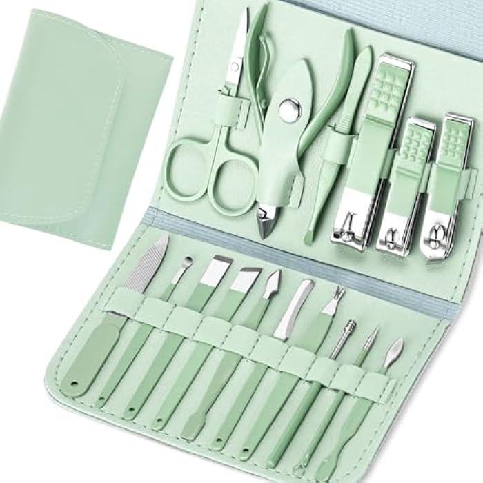 START MAKERS Manicure Set - 16 in 1 Professional Nail Clipper Set - Stainless Steel Pedicure Kit Nail Care Kit for Men Women with Storage Travel Case, Green - Image 1